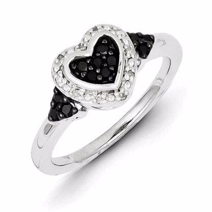QR5337-8 White Night Sterling Silver White & Black Diamond Heart Ring