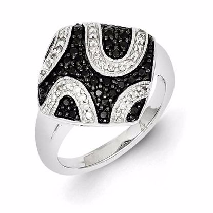 QR5395-7 White Night Sterling Silver Black Diamond & Diamond Shape Ring