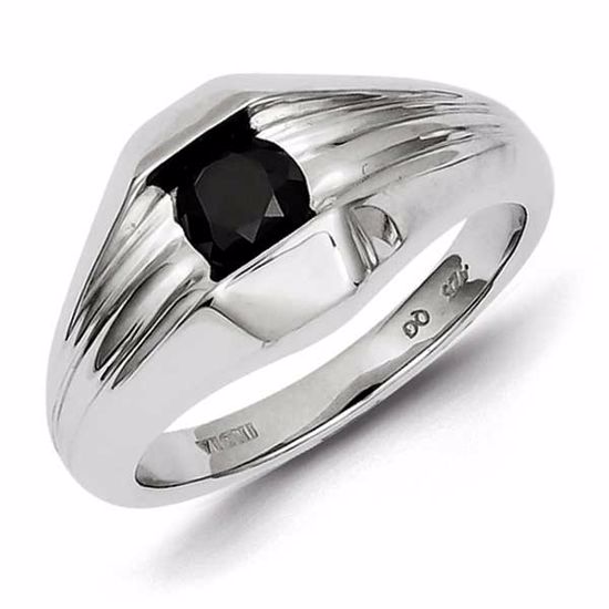 QR5520-10 White Night Sterling Silver Black Diamond Mens Ring