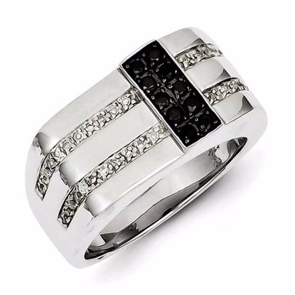 QR5508-9 White Night Sterling Silver Rhodium Plated Black and White Diamond Men's Ring