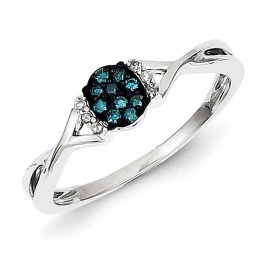 QR5266-7 White Night Sterling Silver Blue & White Diamond Oval Ring