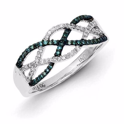 QR5285-7 White Night Sterling Silver Blue and White Diamond Ring