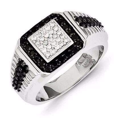 QR5517-10 White Night Sterling Silver Rhodium Plated Black and White Diamond Men's Ring