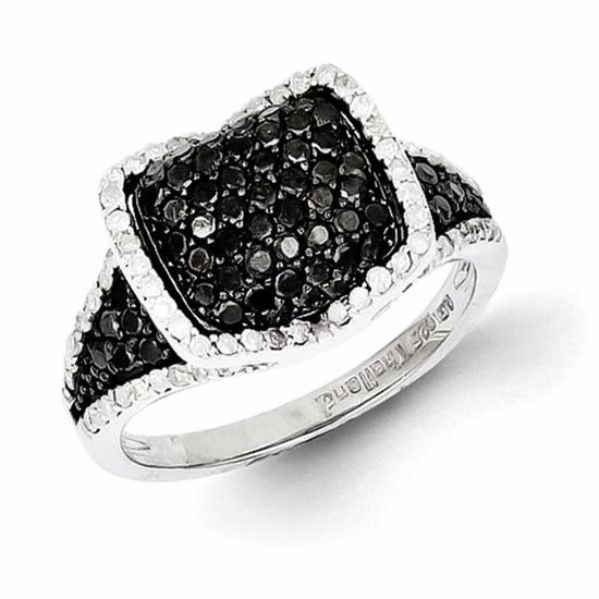 QR2963-8 White Night Sterling Silver Black & White Diamond Ring