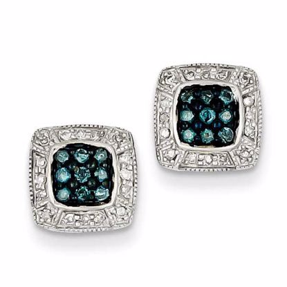 QE10777 White Night Sterling Silver Blue Diamond Small Square Post Earrings