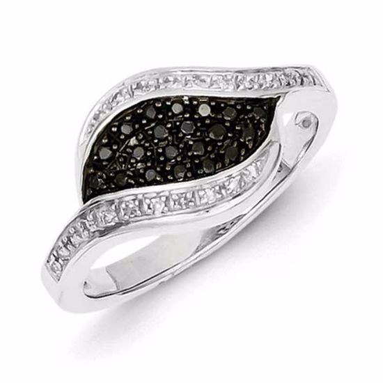 QR5428-7 White Night Sterling Silver Black Diamond Fancy Marquise Ring