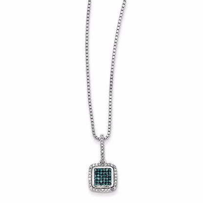 QP3690 White Night Sterling Silver with White/Blue Diamonds Square Pendant
