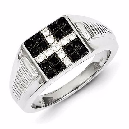 QR5493-11 Closeouts Sterling Silver Rhodium Plated Black and White Diamond Men's Ring