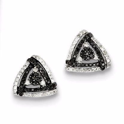 QE10878 White Night Sterling Silver Black/White Diamond Triangle Earrings