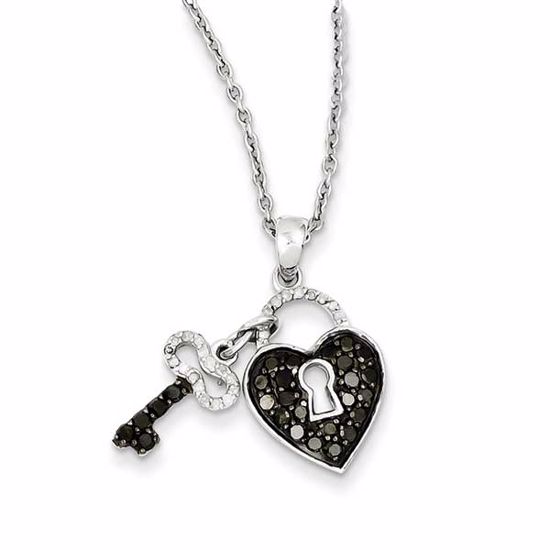 QP2361 White Night Sterling Silver Black & White Diamond Pendant Necklace