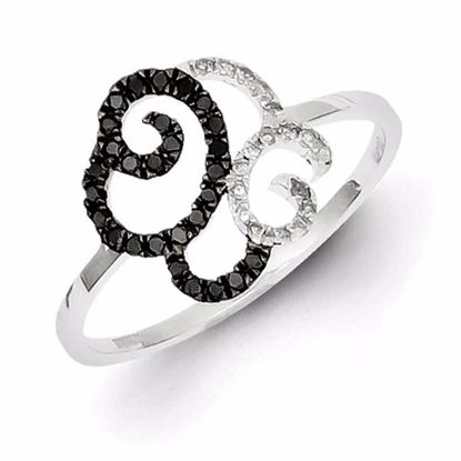 QR5448-7 White Night Sterling Silver Black and White Diamond Swirls Ring