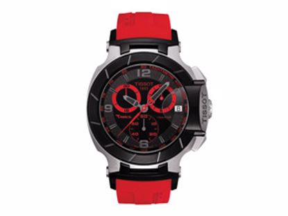 T0484172705702 T-Race Men's Black et Red Quartz Chronograph Rubber Watch