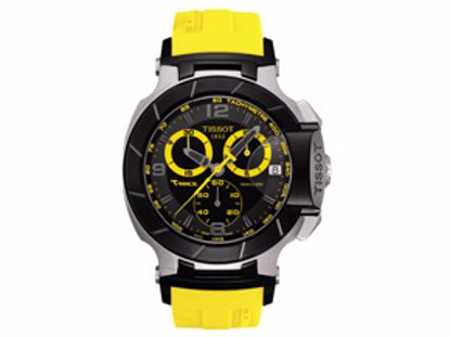 T0484172705703 T-Race Men's Black Quartz Chronograph Yellow Rubber Watch