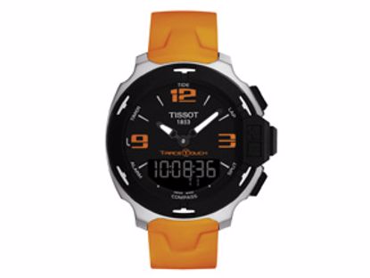 T0814201705702 T-Race Touch Men's Black Stainless Steel Quartz Watch With Orange Strap