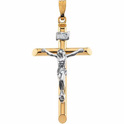 R4035:63147:P 14kt Yellow & White 32x19mm Hollow Crucifix Pendant