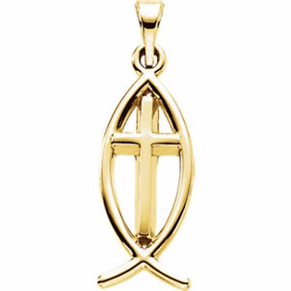 R5063:63477:P 14kt Yellow 17x8mm Fish Pendant with Cross