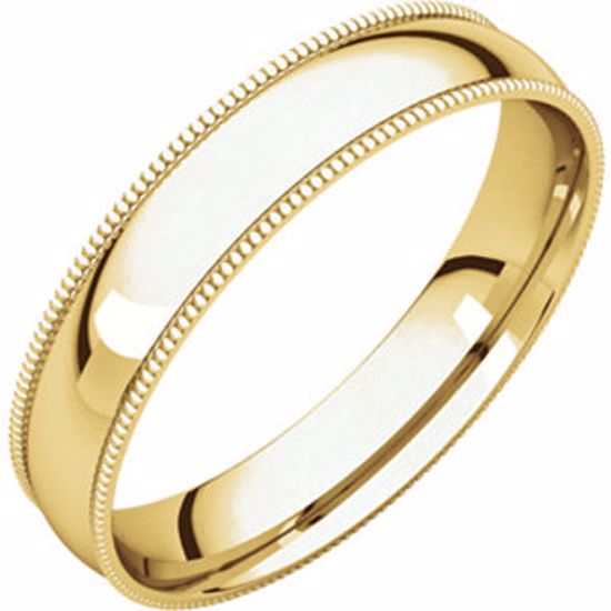 MGRL11.5:143275:P 10kt Yellow 4mm Light Comfort Fit Milgrain Band 