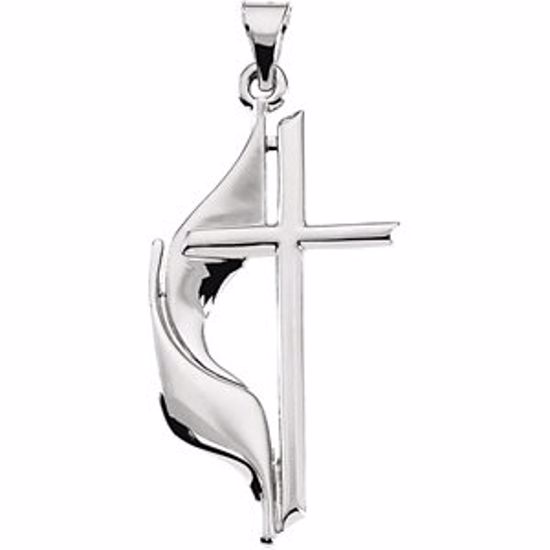 R16295:106498:P 14kt White 30x17.5mm Methodist Cross Pendant 