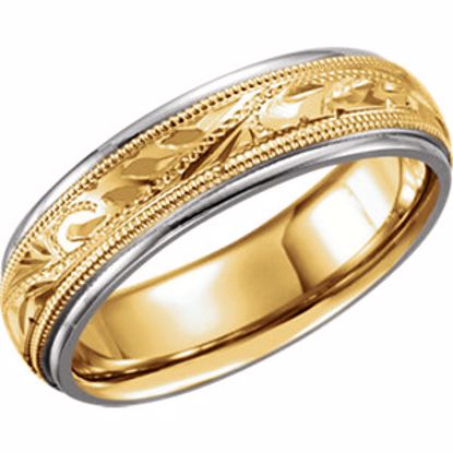 50056:144846:P 14kt White & Yellow 6mm Hand-Engraved Band Size 12