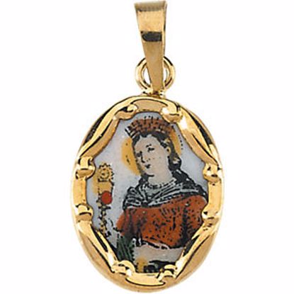 R16974:129606:P 14kt Yellow 13x10mm St. Barbara Hand-Painted Porcelain Medal