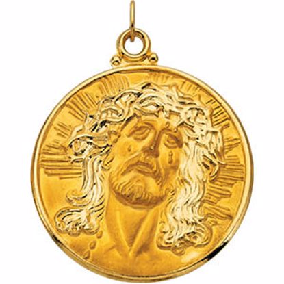 R5059:129544:P 14kt Yellow 33mm Round Face of Jesus (Ecce Homo) Medal