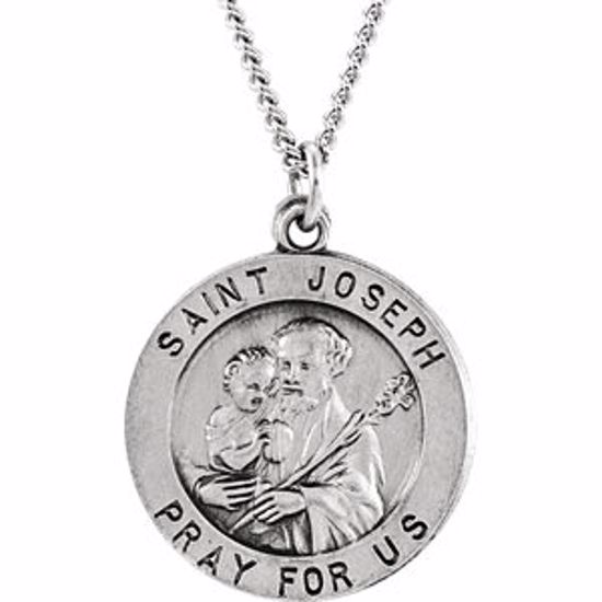 R16369:129643:P Sterling Silver 18mm Round St. Joseph Medal 18" Necklace