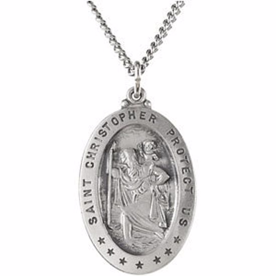 R5023:104210:P Sterling Silver 29x20mm Oval St. Christopher 18" Necklace