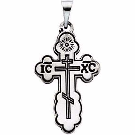 R16114:137485:P Sterling Silver Orthodox Cross Pendant with Black Inlay without Packaging