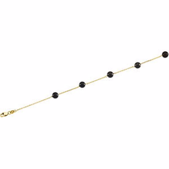 CH192:137803:P 14kt Yellow Solid Black Onyx Station 18" Necklace