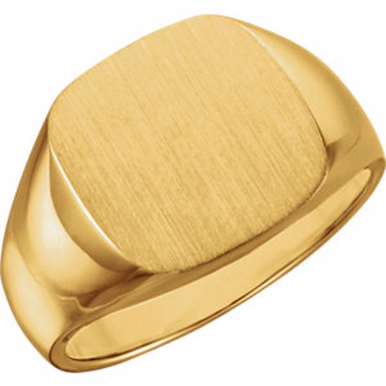 9601:123804:P 10kt Yellow 14mm Men's Signet Ring with Brush Top Finish