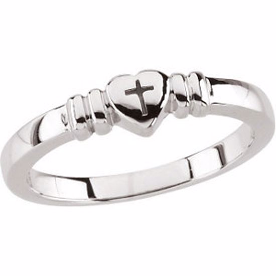 R7027:144255:P Sterling Silver Heart with Cross Chastity Ring Size 7