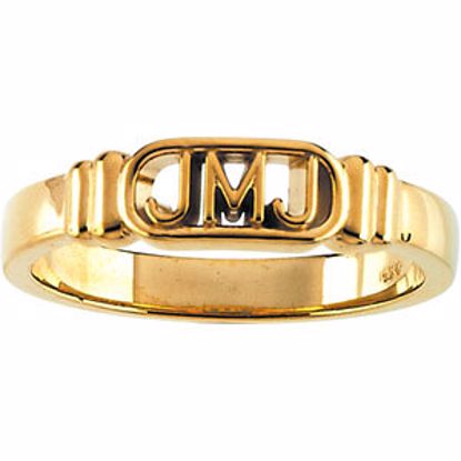 R16643:166729:P 10kt Yellow Jesus, Mary and Joseph Ring Size 9 