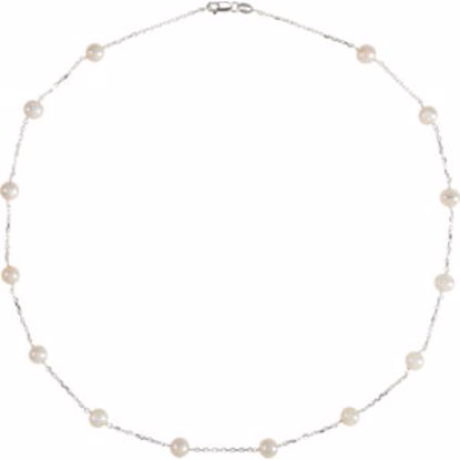 CH350:222980:P Sterling Silver 5.5-6mm Freshwater Cultured Pearl Station 18" Necklace