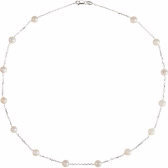 CH350:222980:P Sterling Silver 5.5-6mm Freshwater Cultured Pearl Station 18" Necklace