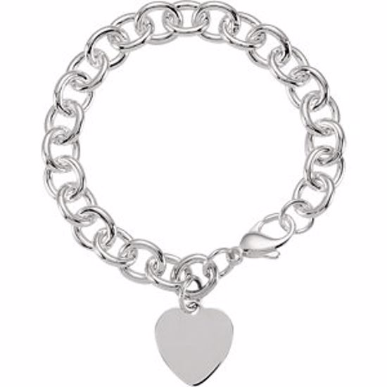 CH342:224441:P Sterling Silver Cable Bracelet with Heart 9.75mm 