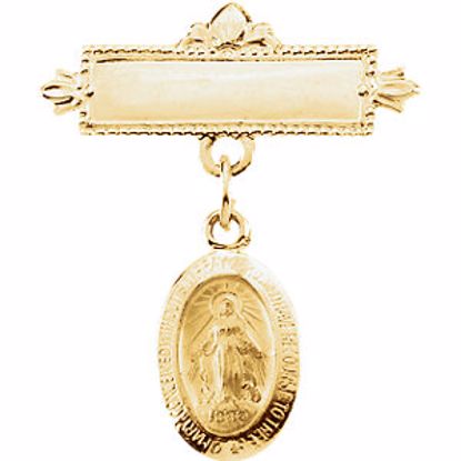 R16773:254239:P 14kt Yellow 12x8mm Miraculous Medal Baptismal Brooch