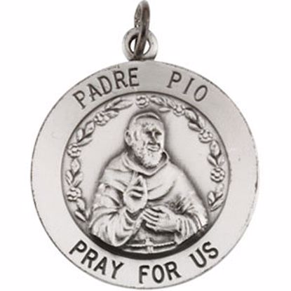 R41519:268959:P Sterling Silver 18.5mm Round St.Padre Pio 18" Necklace