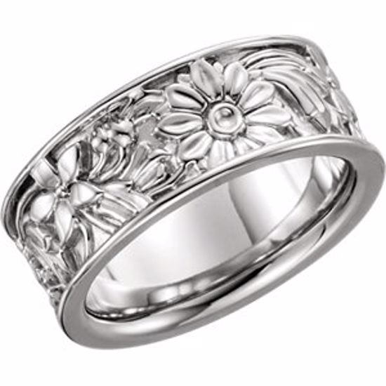 50404:285669:P 14kt White 8.5mm Floral Design Band Size 6
