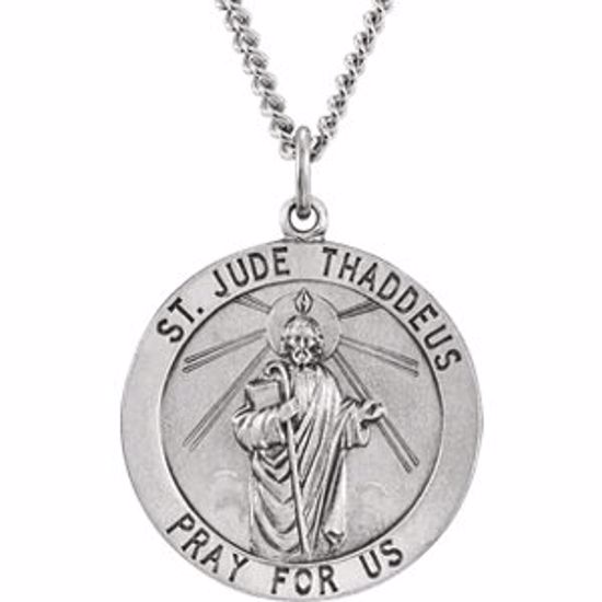 R5018:276475:P Sterling Silver 25mm Round St. Jude Thaddeus Medal 24" Necklace