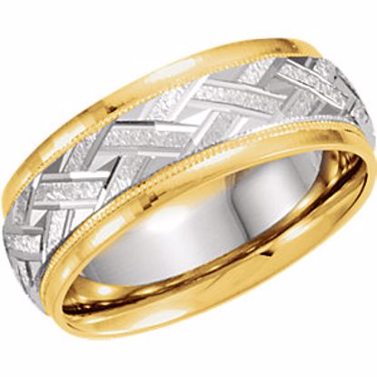 50078:276995:P 18kt Yellow & Platinum 7mm Patterned Band Size 6