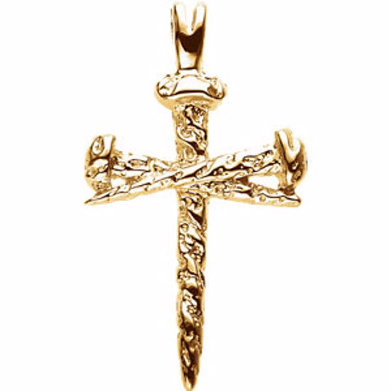 R8293:304086:P 18kt Yellow 26x18.25mm Nail Design Cross Pendant