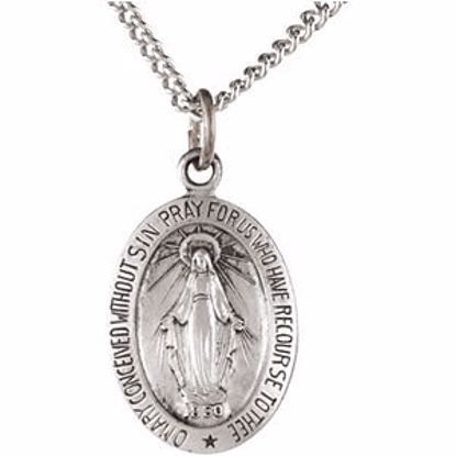 R5020:304605:P Sterling Silver 14.75x11mm Oval Miraculous Medal 18" Necklace