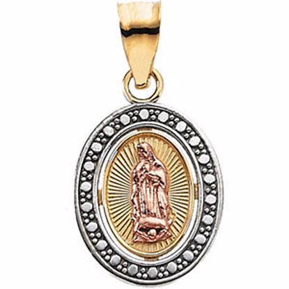 R41548:305573:P 14kt Yellow 12.25x10mm Tri-Color Our Lady of Guadalupe Oval Pendant