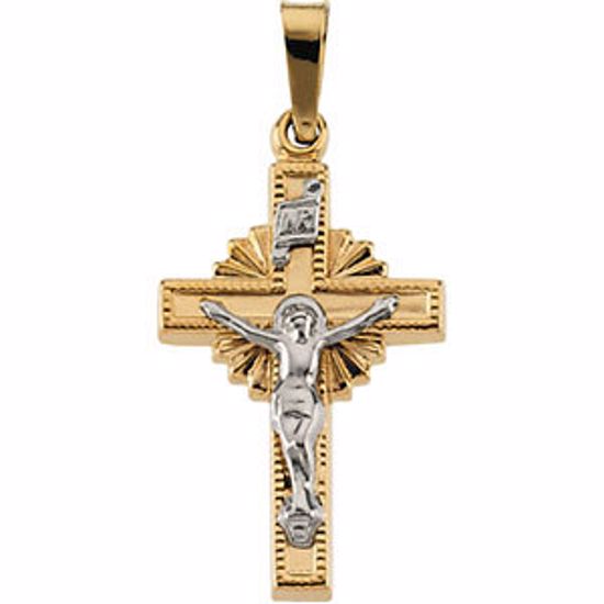 R4060:66956:P 14kt Yellow & White 19x13mm Hollow Crucifix Pendant