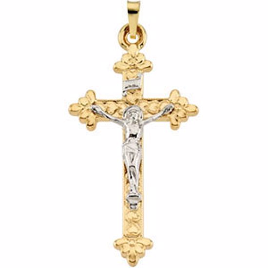 R4043:66951:P 14kt Yellow & White 36x22mm Hollow Crucifix Pendant