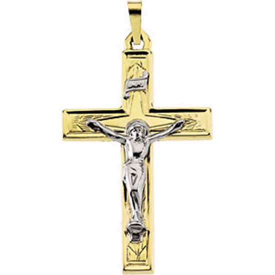 R16243:103707:P 14kt Yellow & White 32x22mm Hollow Crucifix Pendant