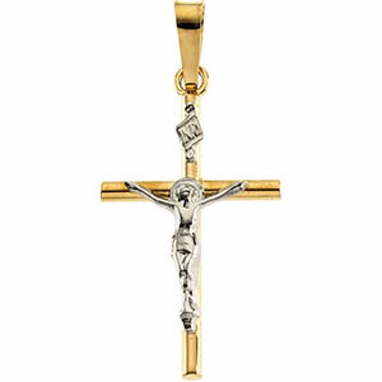 R16239:103712:P 14kt Yellow & White 20x13mm Crucifix Pendant