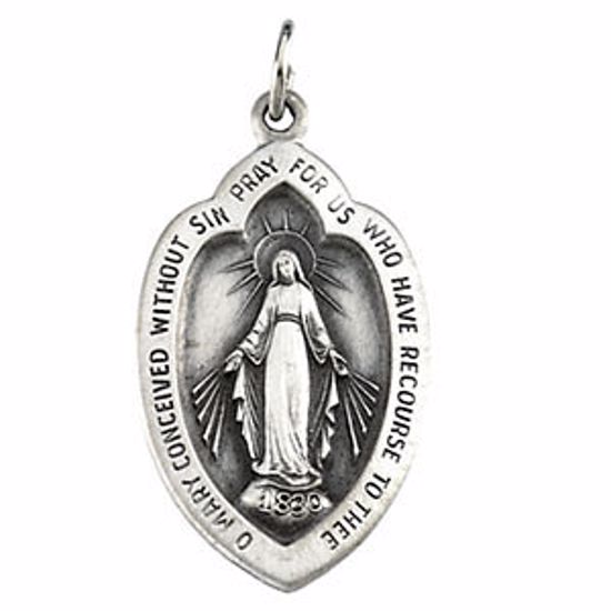 R5022:104207:P Sterling Silver 23x15mm Badge-Shaped Miraculous Medal 