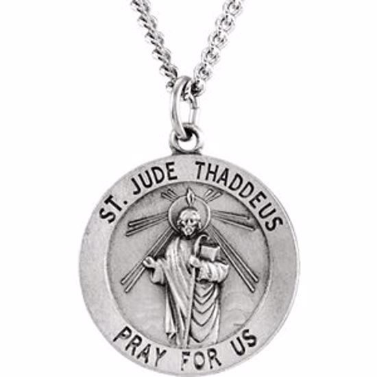 R5018:104202:P Sterling Silver 22mm Round St. Jude Thaddeus Medal 24" Necklace