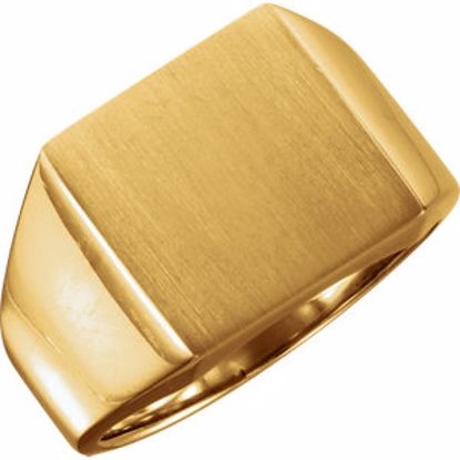9591:112670:P 14kt Yellow 14mm Men's Solid Signet Ring with Brush Finish